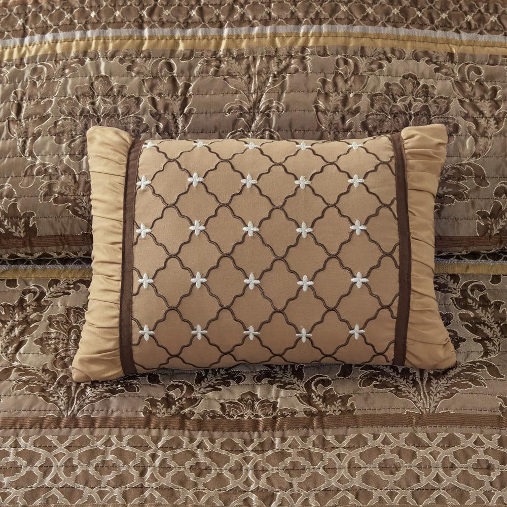 Full Brown Reversible Jacquard Coverlet Set with Shams and Pillows