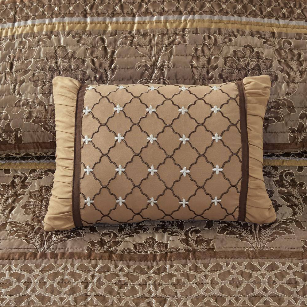 King Brown Microfiber Reversible Jacquard Quilt Set