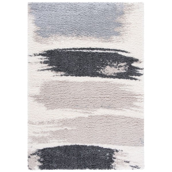 Fontana Shag 9 ft. x 12 ft. Gray/Ivory Abstract Monochrome Area Rug