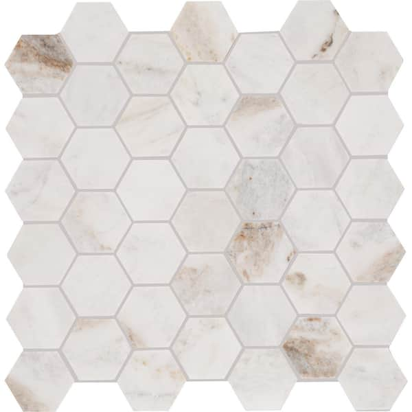 Daltile Restore Cloud Marble 12 in. x 14 in. Marble Hexagon Honed Mosaic Tile (9.7 sq. ft./case)