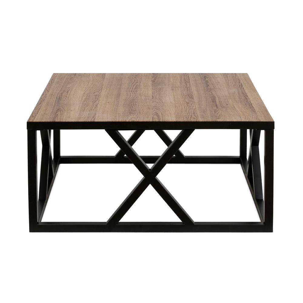 Jedrek 35'' Square Industrial Coffee Table in Blackened Bronze and Rustic Oak