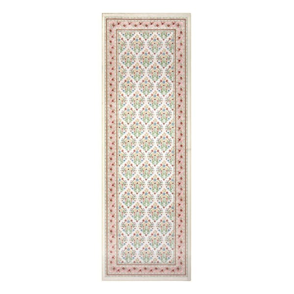Deaney 2 ft. X 6 ft. Woven Ivory Floral Runner Rug
