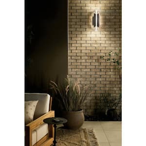 Astalis 16.5 in. 1-Light Textured Black Outdoor Hardwired Wall Lantern Sconce with Integrated LED (1-Pack)