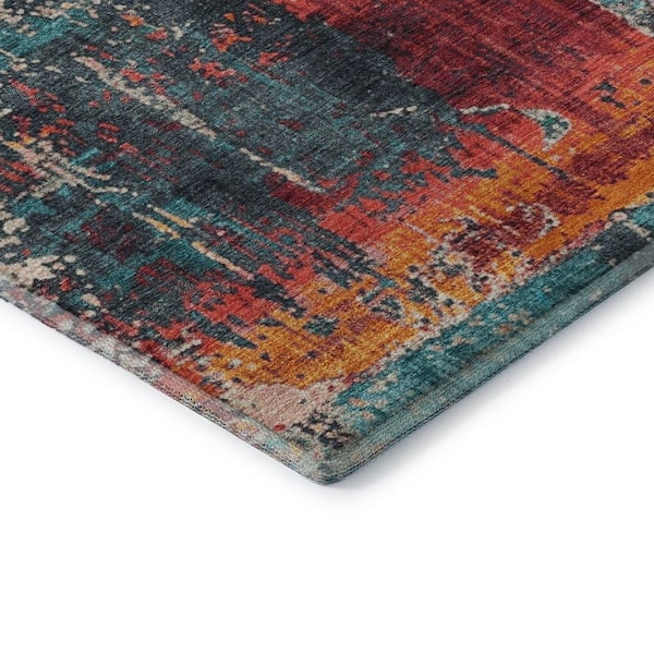 Mayfield Premium Machine Washable Abstract AMF1866 Teal 8 ft. x 10 ft. Area Rug