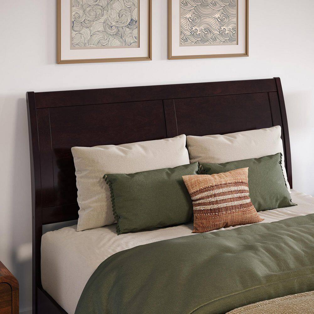 Valencia Espresso Full Wood Sleigh Platform Bed with Slats