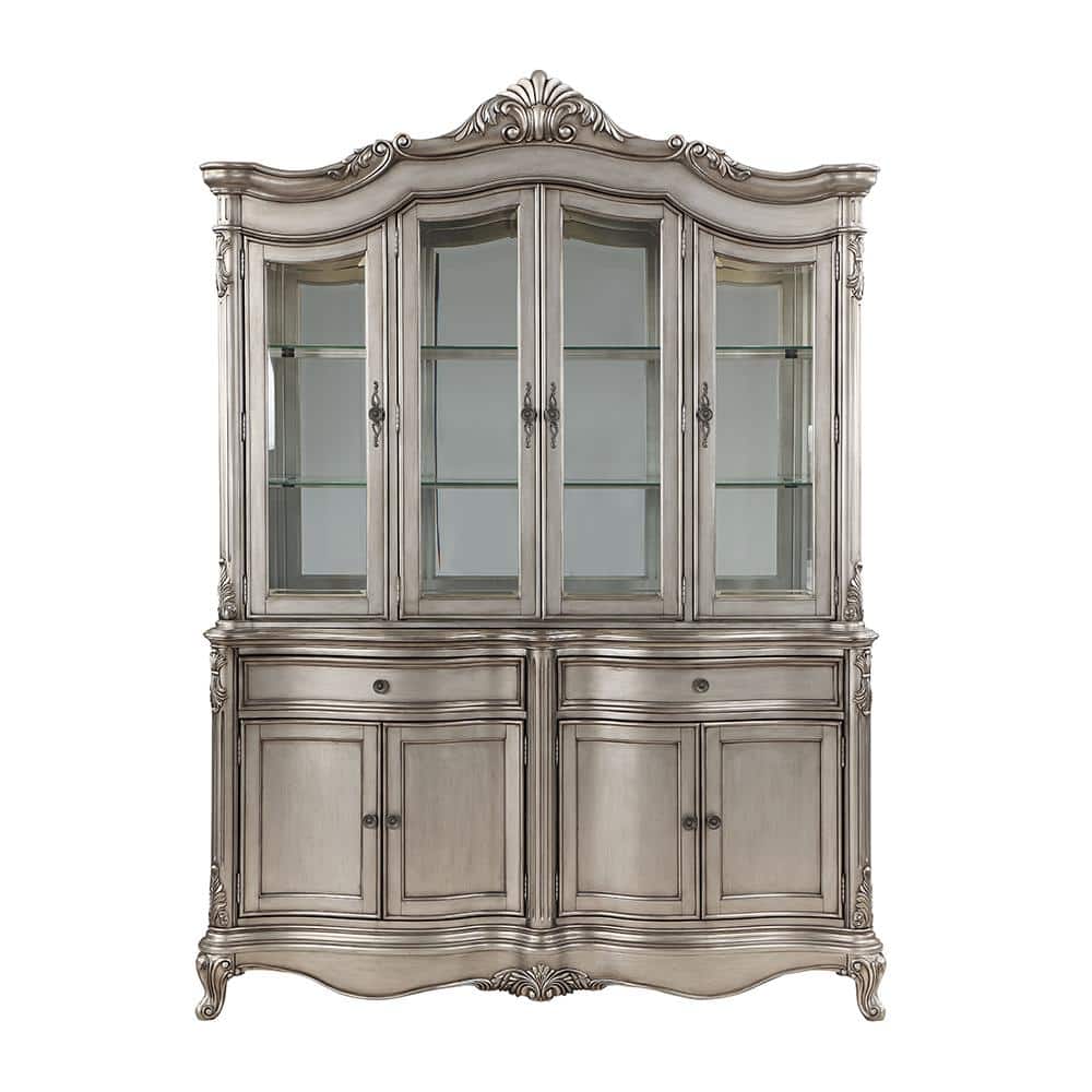 Ariadne 92" Antique Platinum China Cabinet with Glass Shelves