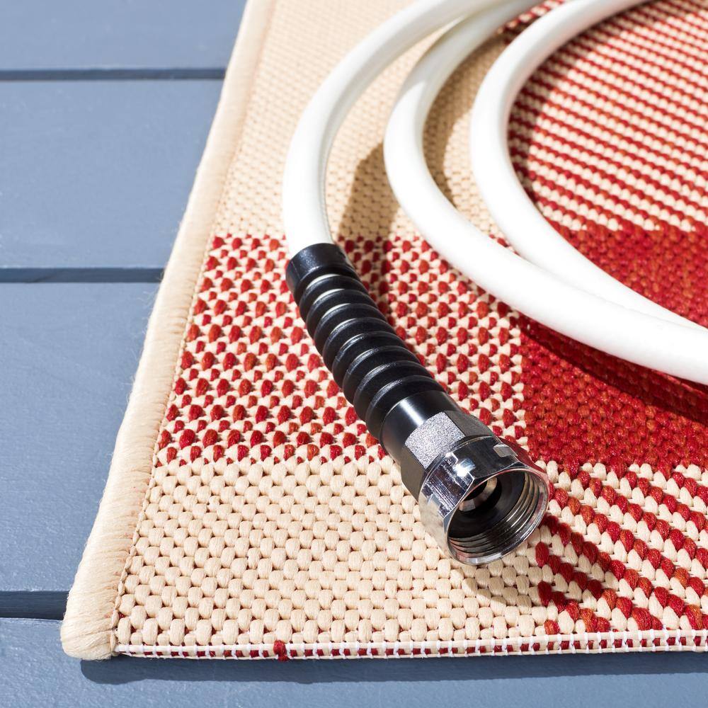 Courtyard Chic Red/Bone Rectangular Easy-Care Area Rug, 2'7" x 5'