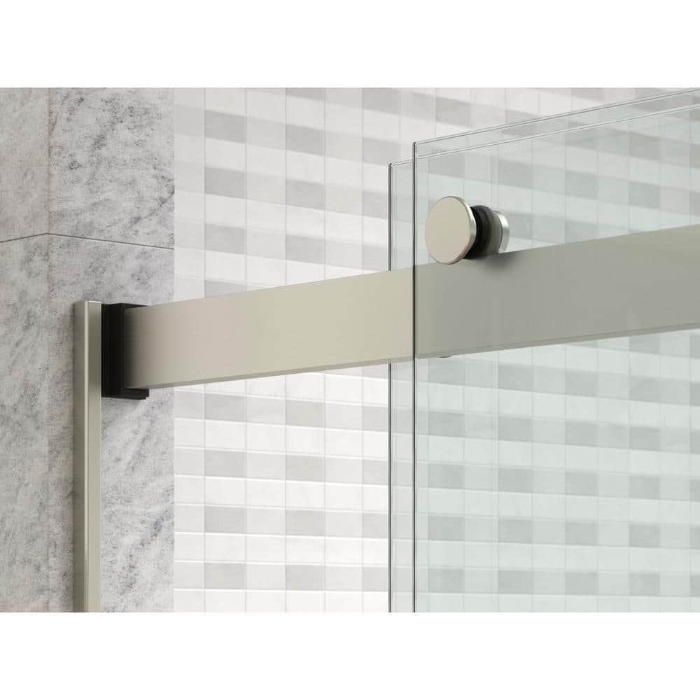 Levity Frameless Sliding Shower Door with Anodized Brushed Nickel Finish and Crystal Clear Glass