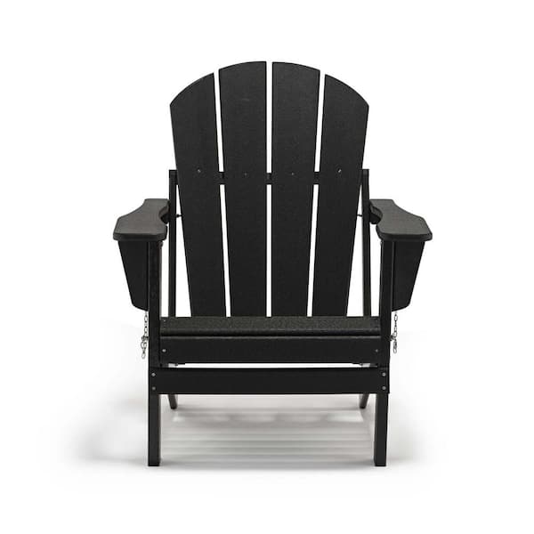 Sireck Black Waterproof Rust Resistant Folding Plastic Metal Outdoor Lounge Chair, Solid All-Weather HDPE Adirondack Chair