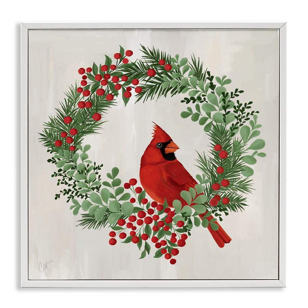 Perched Cardinal Festive Wreath by Cat Thurman Designs 1 Piece White Framed Giclee Animal Art Print 17 in. x 17 in. price history on PriceWatchPro