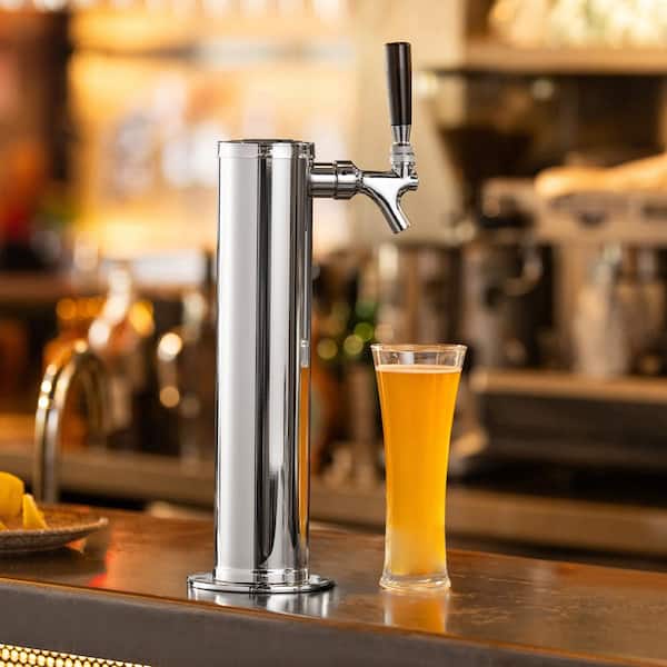 Kegerator Tower Kit Single Tap Beer Conversion Kit Keg Beer Tower Dispenser Silver Stainless Steel with Dual Gauge