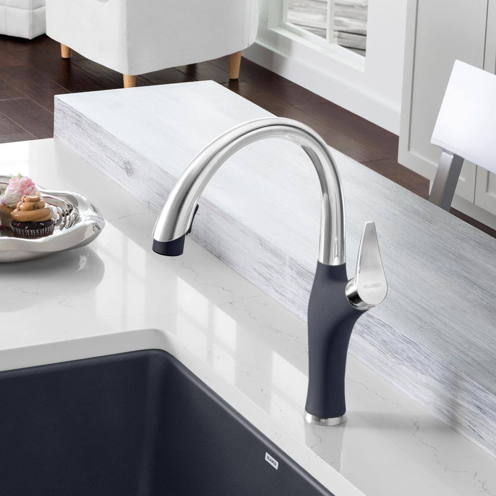 Anthracite and Chrome Pull-Down Dual Spray Kitchen Faucet