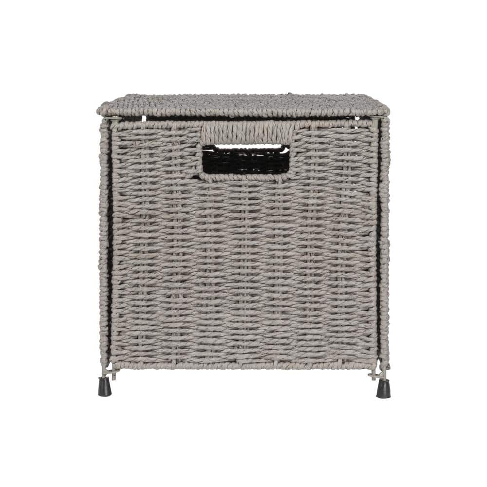 Gray Handwoven Paper Rope Storage Chest with Hinged Lid and Handles