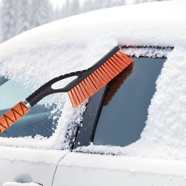 27 in. Snow Brush & Ice Scraper for Car, Aluminum Snow Tool with Foam Grip, Scratch-Free Bristles, Detachable Design