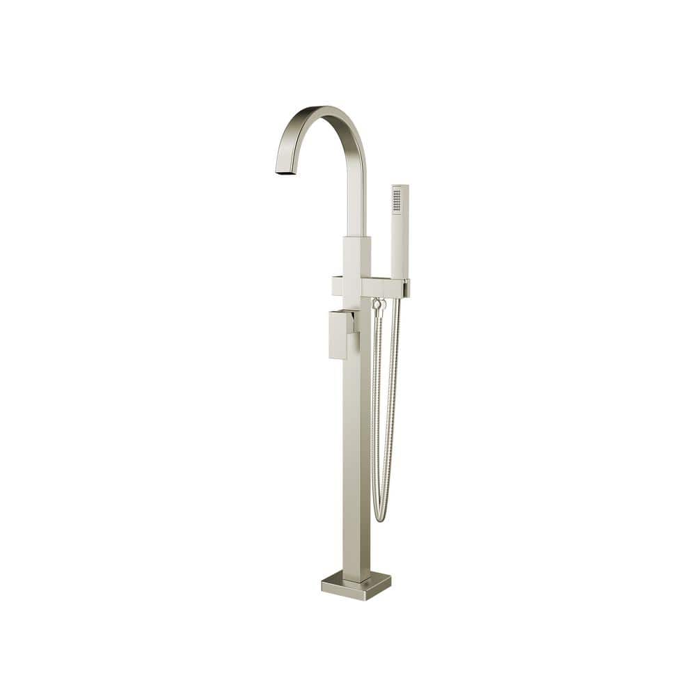 Brushed Nickel Freestanding Tub Filler with Hand Shower
