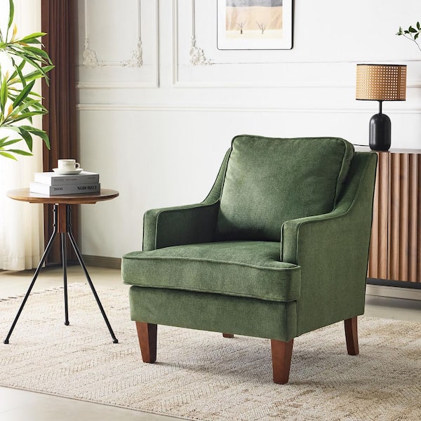 Dark Green Velvet Arm Chair with High Armrest T-Shaped Seat Cushion Solid Wood Legs