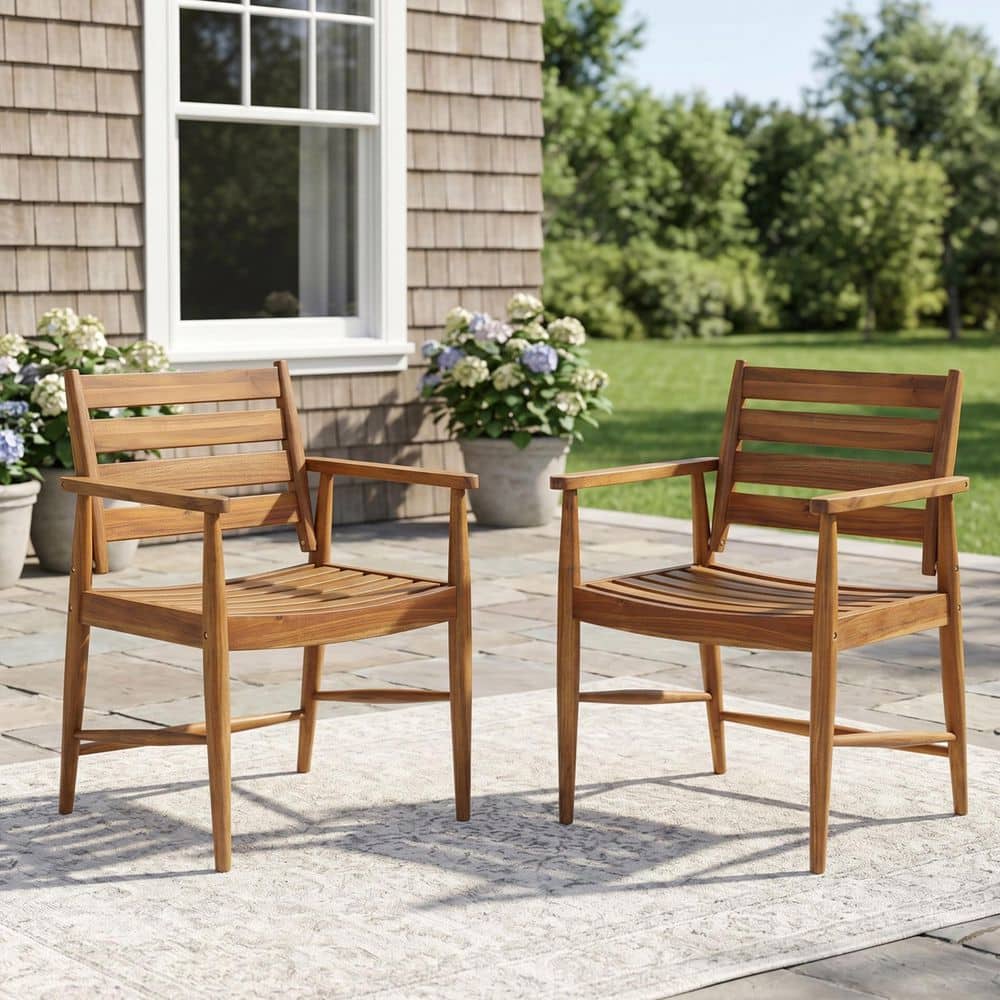 Yero Patio Light Teak Finish Solid Wood Outdoor Dining Chairs, Slat Design, Set of 2 price history on PriceWatchPro