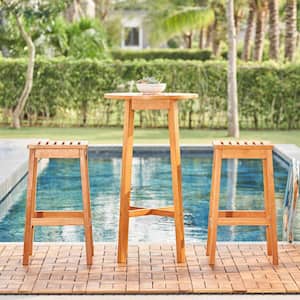 3-piece Nautical Eucalyptus Wodden Outdoor Bar Set, Round Bar Table and 2 Bar Chair