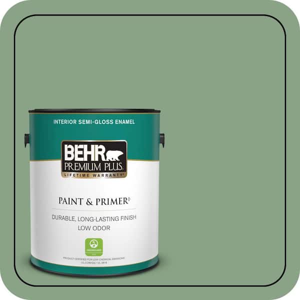 BEHR PREMIUM PLUS 1 gal. #S400-5 Gallery Green Semi-Gloss Enamel Low Odor Interior Paint & Primer