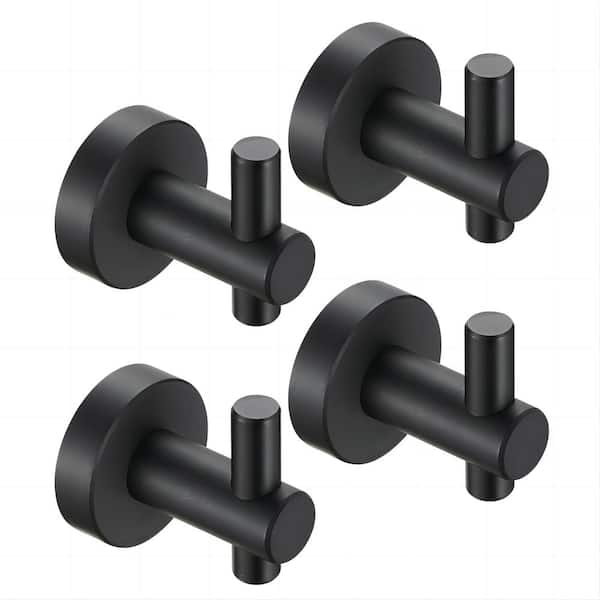 Flynama 4-Pack Knob Round Base Wall Hanging Robe/Towel Hook in Matte Black