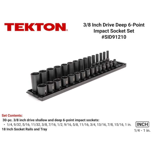 3/8 in. Drive 6-Point Impact Socket Set (30-Piece) (1/4-1 in.) with Rails