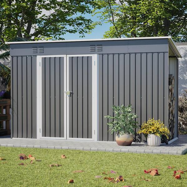 10 ft. W x 4 ft. D Outdoor Metal Storage Shed for Garden Tools