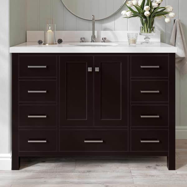 ARIEL Cambridge 49 in. W x 22 in. D x 36 in. H Vanity in Espresso with Pure White Quartz Top