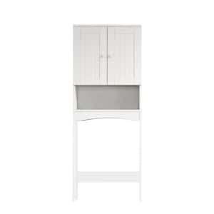24 in. W x 62 in. H x 9 in. D Matte White MDF Bathroom Over-the-Toilet Storage Cabinet with Doors and Shelves
