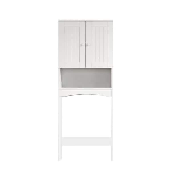 Cesicia 24 in. W x 62 in. H x 9 in. D Matte White MDF Bathroom Over-the-Toilet Storage Cabinet with Doors and Shelves