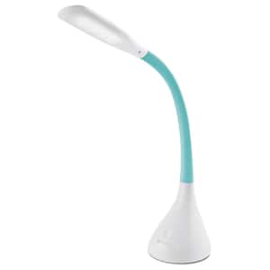 Creative Curves LED Desk Lamp, 11.25 in, White/Turquoise, with USB Port