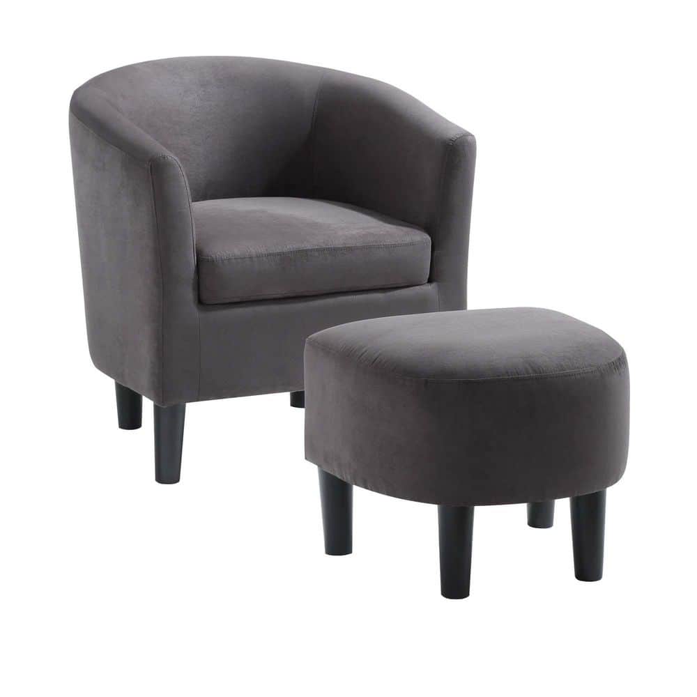 Cozy Churchill Dark Gray Microfiber Barrel Accent Chair & Ottoman