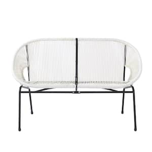 1-Piece Ivory White Wicker Outdoor Patio Loveseat