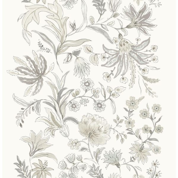 A-Street Prints Teonna Light Grey Floral Stripe Wallpaper Sample