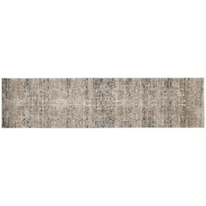 2 X 8 Ivory and Gray Abstract Runner Rug