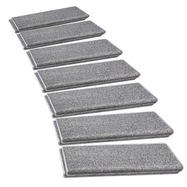 PURE ERA Bullnose Indoor Tape Free Non-Slip Gray 9.5 in. x 30 in. x 1.2 in. Polypropylene Carpet Stair Tread Cover (Set of 14)