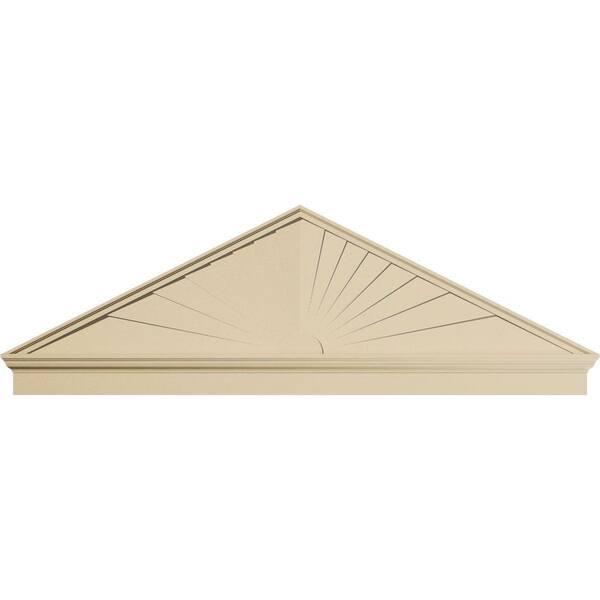84 in. W x 27-7/8 in. H x 2-3/4 in. P Pitch 6/12 Peaked Cap Sunburst Signature Urethane Combination Pediment Primed Tan