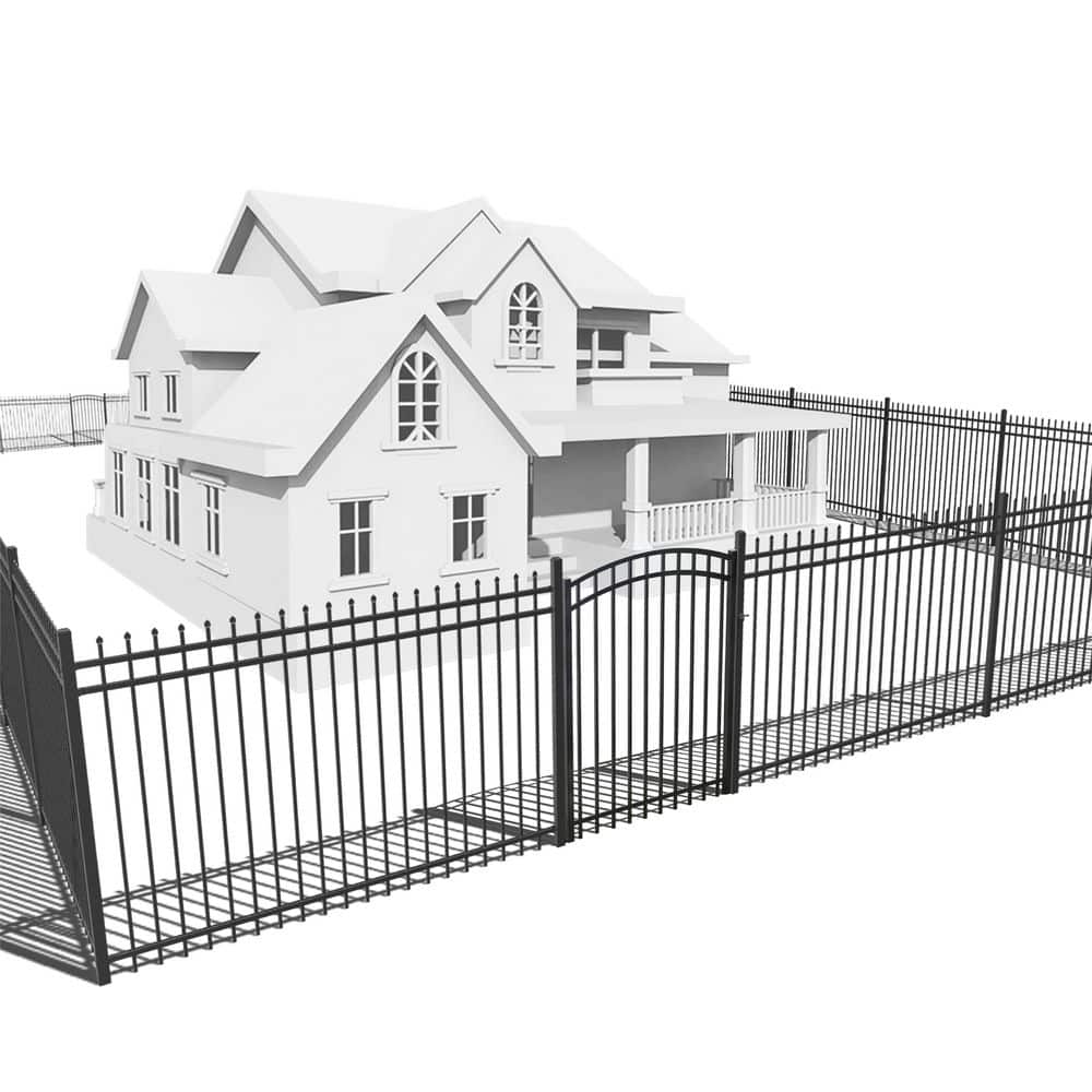 5 ft. x 8 ft. Black Steel Spaced Bar Pinnacle Metal Fence Panel with Arched Fence Gate (Set of 100 ft.) price history on PriceWatchPro