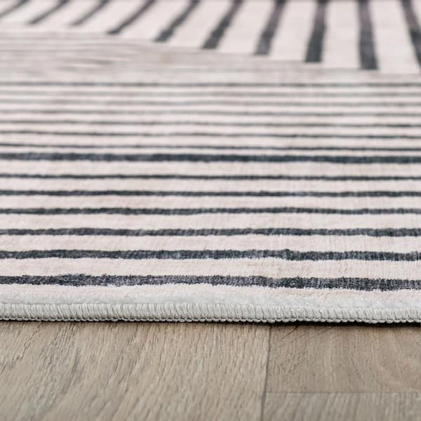 Distressed Bohemian Stripes Washable Non Slip Beige 5 ft. x 7 ft. Area Rug