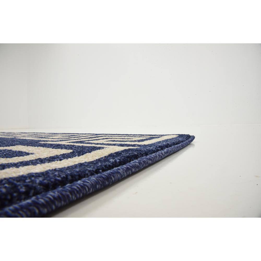 Navy and Beige Geometric Border 5' x 7' Synthetic Area Rug