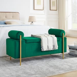 Summit Green Modern Upholstered Storage Ottoman Bench, Gold Iron Legs