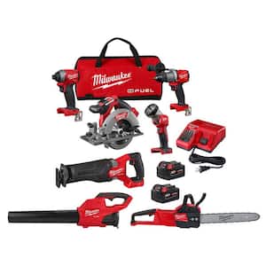 M18 FUEL 18V Lithium-Ion Brushless Cordless Combo Kit (5-Tool) with Brushless Cordless Chainsaw and Blower
