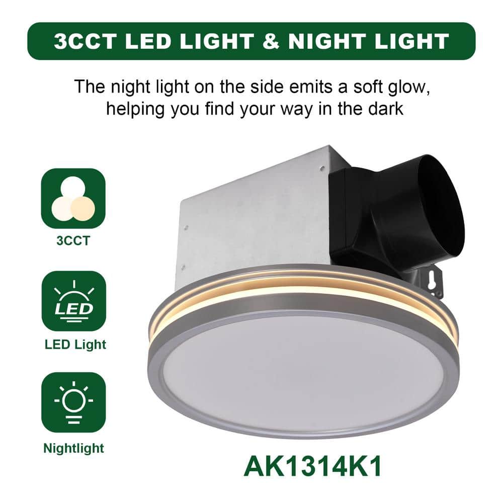 Silver Round Bathroom Exhaust Fan with LED Light and Nightlight