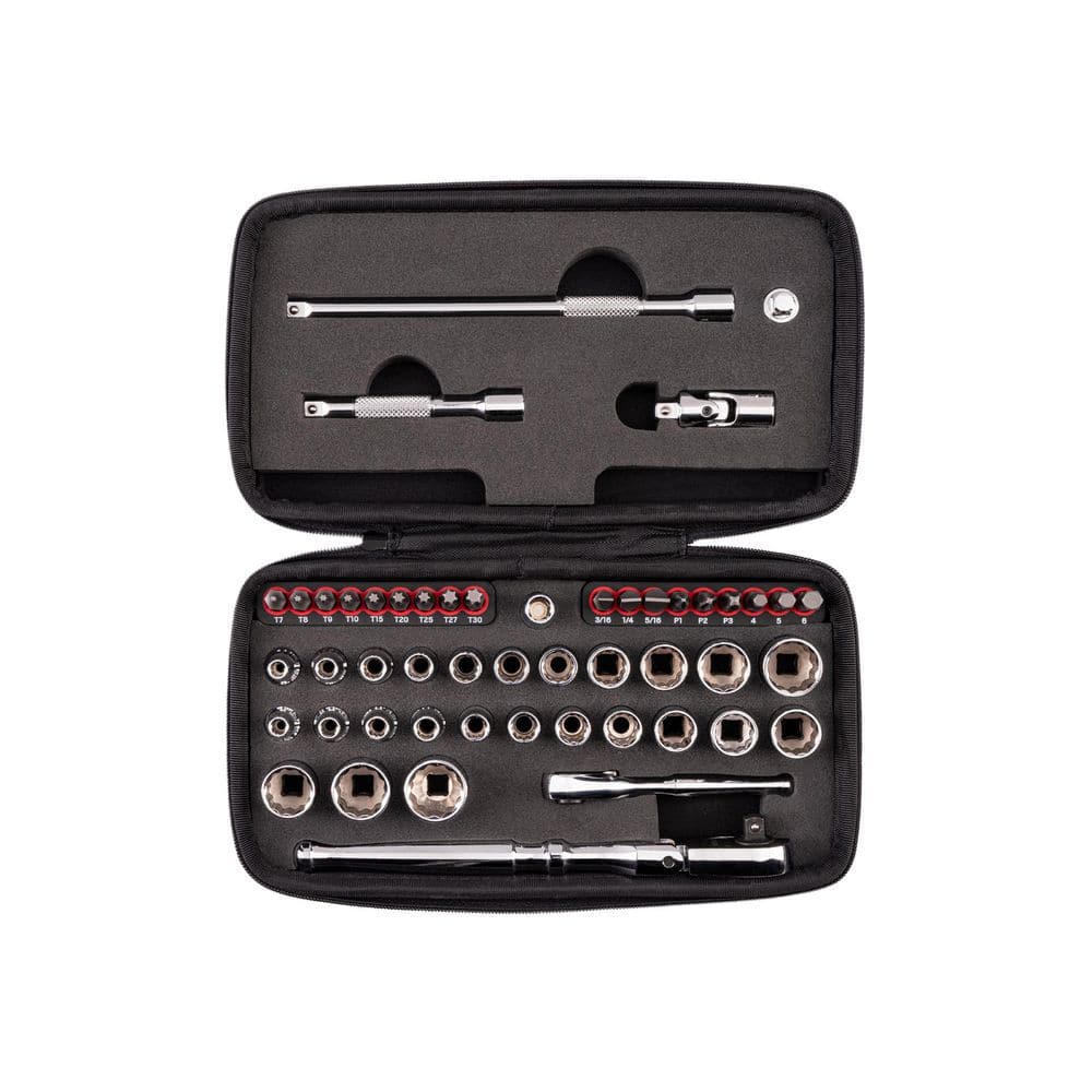 1/4 Inch Drive 12-Point Small Engine Shallow Socket, Bit, and Flex Head Non-Quick-Release Ratchet Set with Case (50-pc) price history on PriceWatchPro