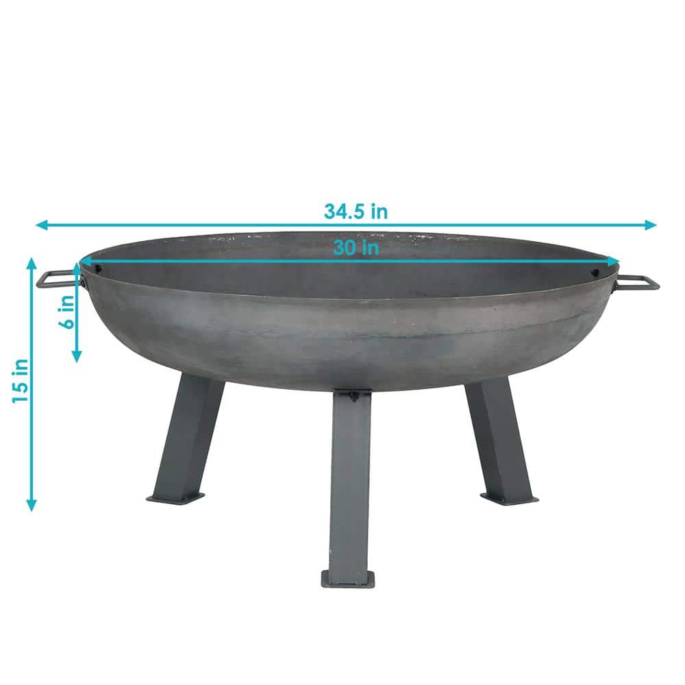 30-Inch Gray Cast Iron Wood-Burning Fire Pit with Steel Finish