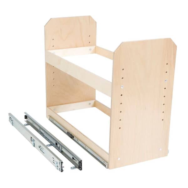Slide-A-Shelf Made-To-Fit 6 in. to 24 in. wide 2 Tier Adjustable Tower Cabinet Organizer, Full Extension, Poly-Finished Birch wood