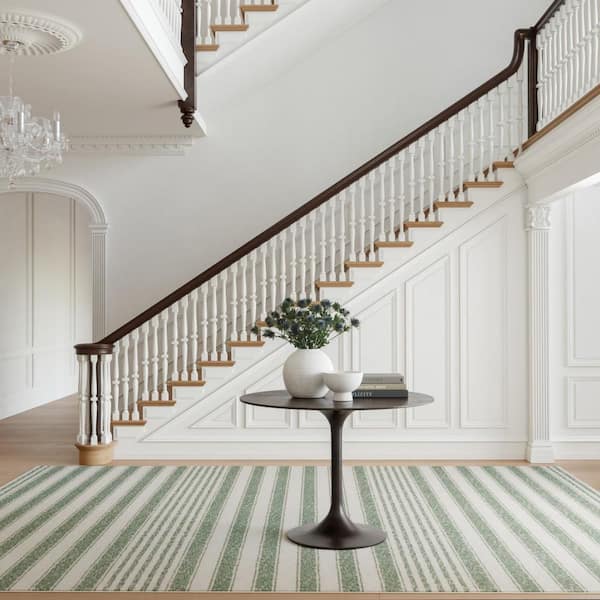 Xaren Coastal Striped Machine Washable Green 5 ft. x 8 ft. Indoor Area Rug