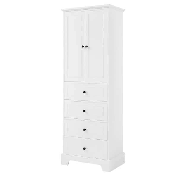 Siavonce 15.70 in. W x 23.60 in. D x 68.10 in. H White Linen Cabinet Storage Cabinet with 2 Doors and 4 Drawers Adjustable Shelf