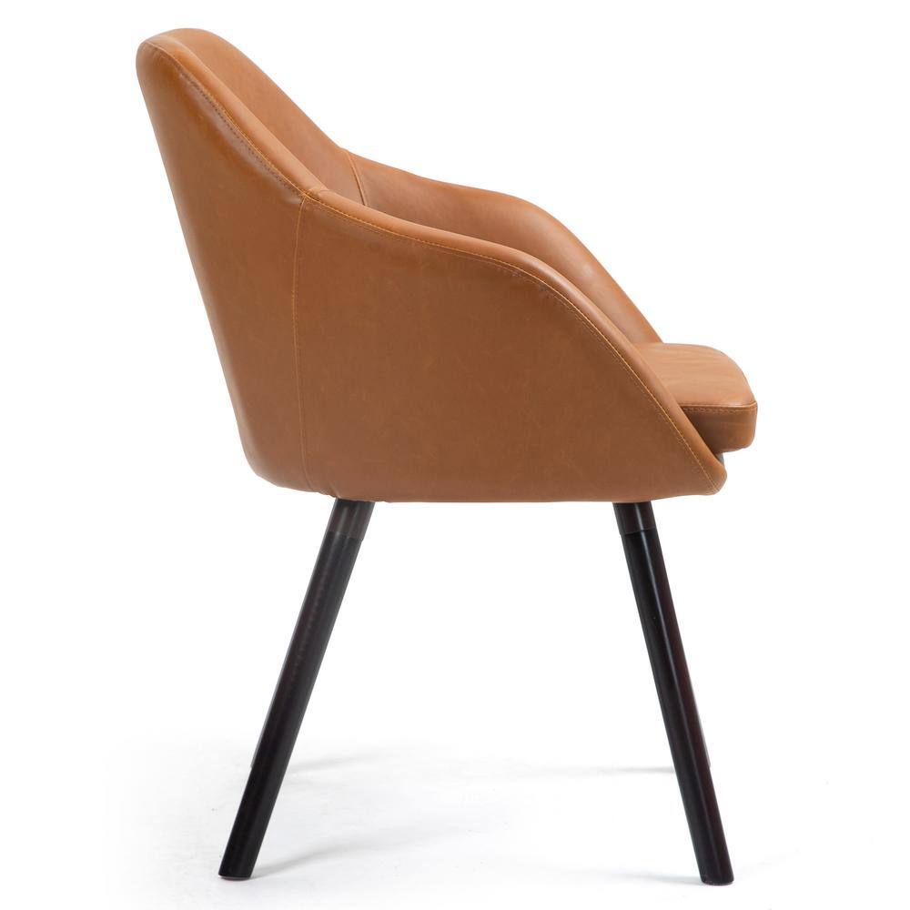 Caramel Brown Faux Leather Wood Accent Armchair, Set of 2