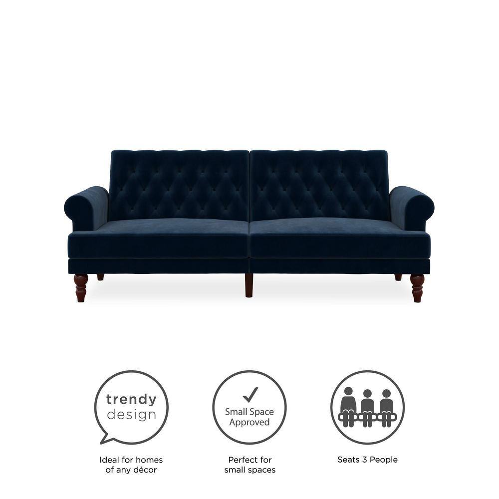 Cassidy Blue Velvet Twin Tufted Convertible Sofa Bed
