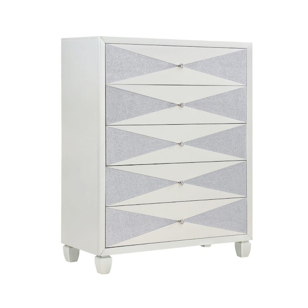 Benjara 18 in. White 5-Drawer Tall Dresser Chest Without Mirror